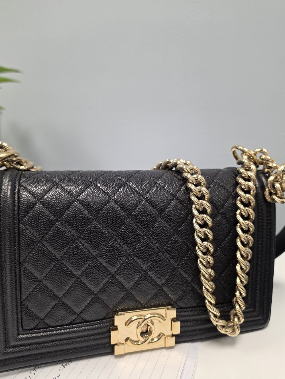 CHANEL Black Quilted Boy Shoulder Bag with Gold Hardware
